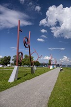 Border strip also called art border with individual sculptures between the German city of Constance and the Swiss city of Kreuzlingen