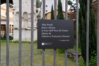 Commemorative plaque for Alda Fendi Foundation for Janus Arch light installation