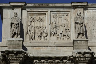 Dacian statues and Aurelian relief panels at the triumphal arch Arco di Costantino Arch of Constantine