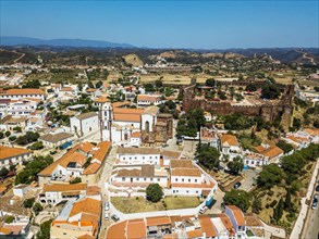 Aerial view of Silves with Moorish castle and historic cathedral