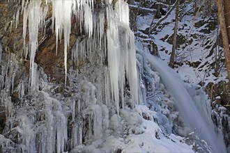 Icicles and icy waterfall