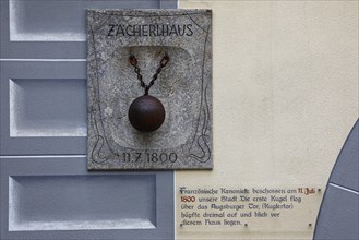 Cannonball on the outer wall of the Zaecherlhaus
