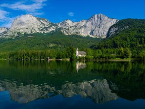 Grundlsee Castle against a mountain backdrop