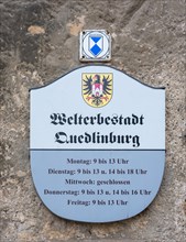 Sign at the town hall in Quedlinburg