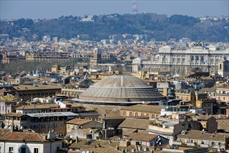 Dome of the Pantheon rises above roofs of Old Town of Rome