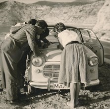 Former People's Republic of Yugoslavia in 1959: young German tourists on a coastal road i
