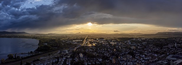 View over the town of Radolfzell before sunset