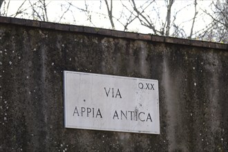 Via Appia Antica street sign opposite the church of Santa Maria in Palmis