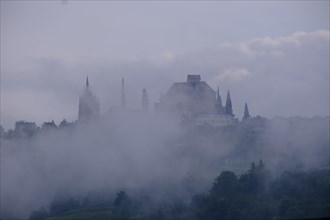 Clouds and fog around the Mausoleum and Parish Church of the Assumption of the Virgin Mary