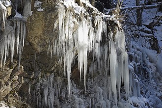 Icicles at icy waterfall