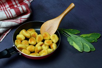 Fried potato gnocchi in pan