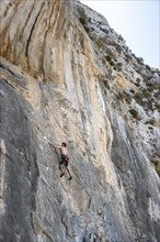 Climbing on a rock face