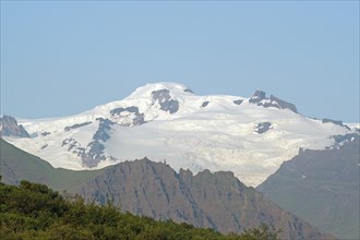 View of snow-capped mountains and glaciers