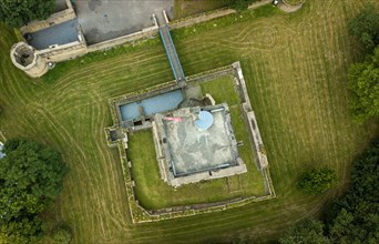 Bird's-eye view of ruins of partly reconstructed former moated castle Altendorf from the Middle Ages
