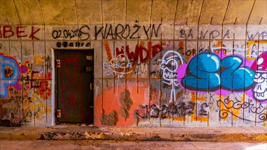 Graffiti. Tunnel under the 'Knybawa Bridge' on the Vistula River. Tczew