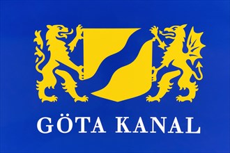Shield with blue-yellow coat of arms and inscription Goeta Kanal