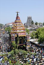 Temple chariot procession during Kapaleeshvara temple festival in Mylapore