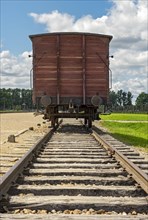 Train carriage and track at Auschwitz II-Birkenau concentration camp
