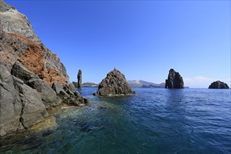 Rocks jutting out of the sea Faraglioni di Lipari at the southern tip of Lipari
