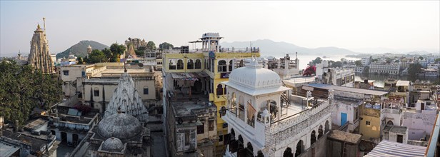 View over rooftops of Udaipur to Lake Pichola