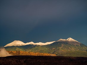 Snow-capped peaks of the La Sal Mountains range in autumn