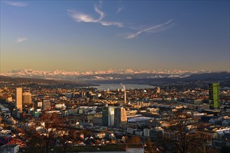 Panorama Zurich with Lake Zurich and the Alps