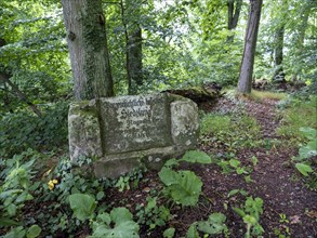 Stone plaque on the inner rampart of a settlement built by the Celts around 400 BC on the Heiligenberg
