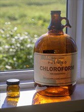 Old glass bottle with inscription Chloroform
