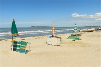 Beach umbrellas and deckchairs at the beach