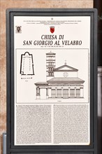 Tourist information board on the Church of San Giorgio al Velabro