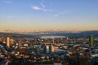 Panorama Zurich with Lake Zurich and the Alps