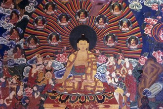 Buddhas mural painting in Tibetan Nyingma Monastery in Bodh Gaya