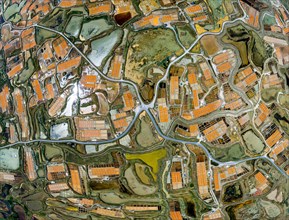 Part of a spherical panorama of an aerial view of the salt marshes