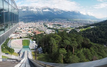View from the Bergisel ski jump down to the stadium