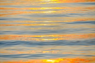 Rays of sunlight reflect on water surface of Lake Constance at sunrise and form an abstract pattern