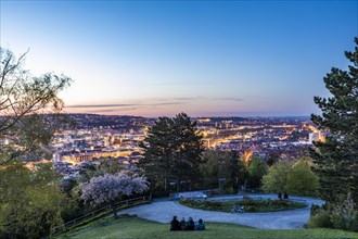 View from Weissenburgpark over the city centre at dusk