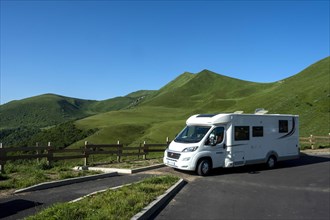Motorhome at the foot of the Monts Dore in the Auvergne Volcanoes Natural Park