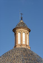 Close-up of dome and tower of Basilica de la Mare de Deu dels Desemparats