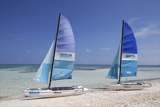 Sandy beach beach with two catamarans