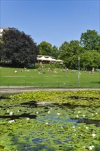 Weinbergspark with water lily pond and Nola's restaurant