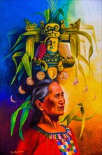 Painting Woman with mythical Mayan headdress