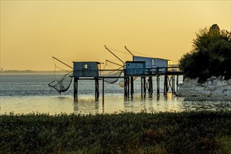Traditional fishing huts on stilts carrelets at Talmont-sur-Gironde