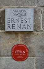 Plaque on the birthplace of Ernest Renan