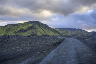 Corrugated iron road and barren lava landscape