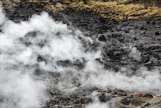 Steaming black volcanic soil