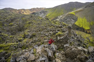 Path winds through the Laugahraun lava field at the foot of Brennisteinsalda
