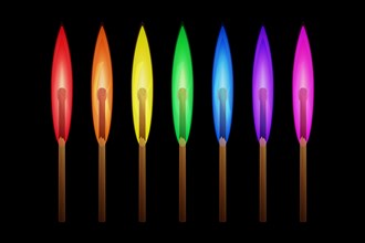 Matches burning in the flames of the rainbow colors on black background. Vector illustration