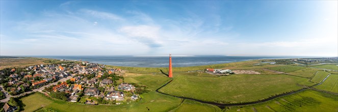 Large panorama drone shot of Huisduinen lighthouse