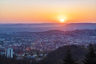 View from Birkenkopf over Stuttgart at sunrise