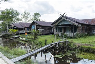 Jungle village with wooden huts on the Sekonyer River
